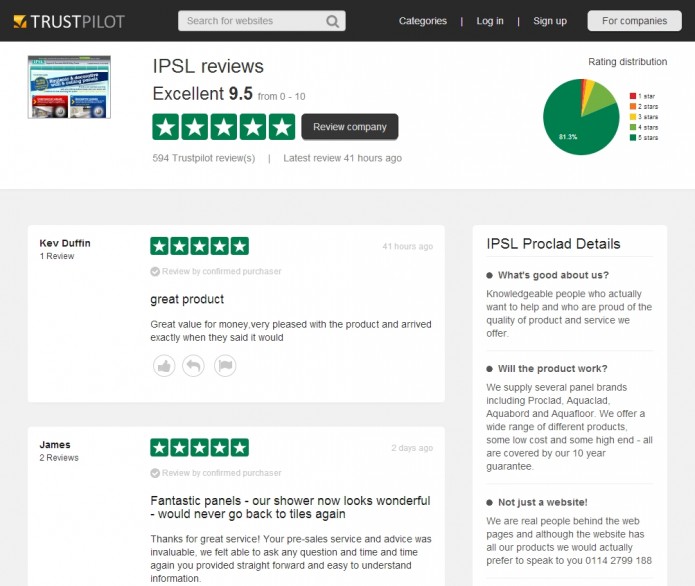 IPSL's Trustpilot page on 30th May 2014.