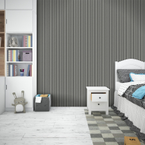 Wood Slat Panel - Grey on Black Felt - 600mm x 2.4m Acoustic Panel